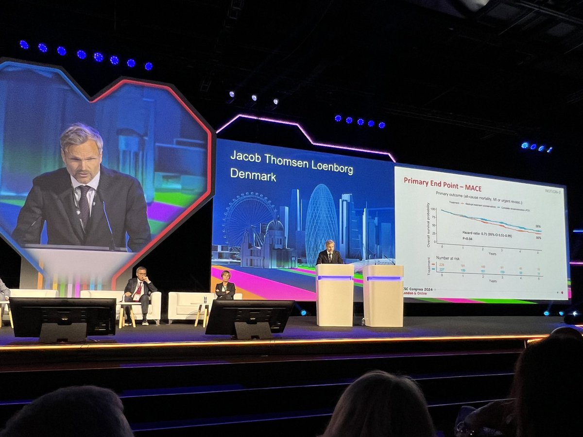 JasmineMarquard's tweet image. 🚨 PCI or medical treatment in patients with CAD and severe AS treated with TAVI? 🤔
⬇️ MACE in patients treated PCI compared to medical treatment! 
Dr. Lønborg just presented the primary results of #NOTION3 at #HOTLINE at #ESCCongress in London 🫀 @RigsHeart #CardioTwitter