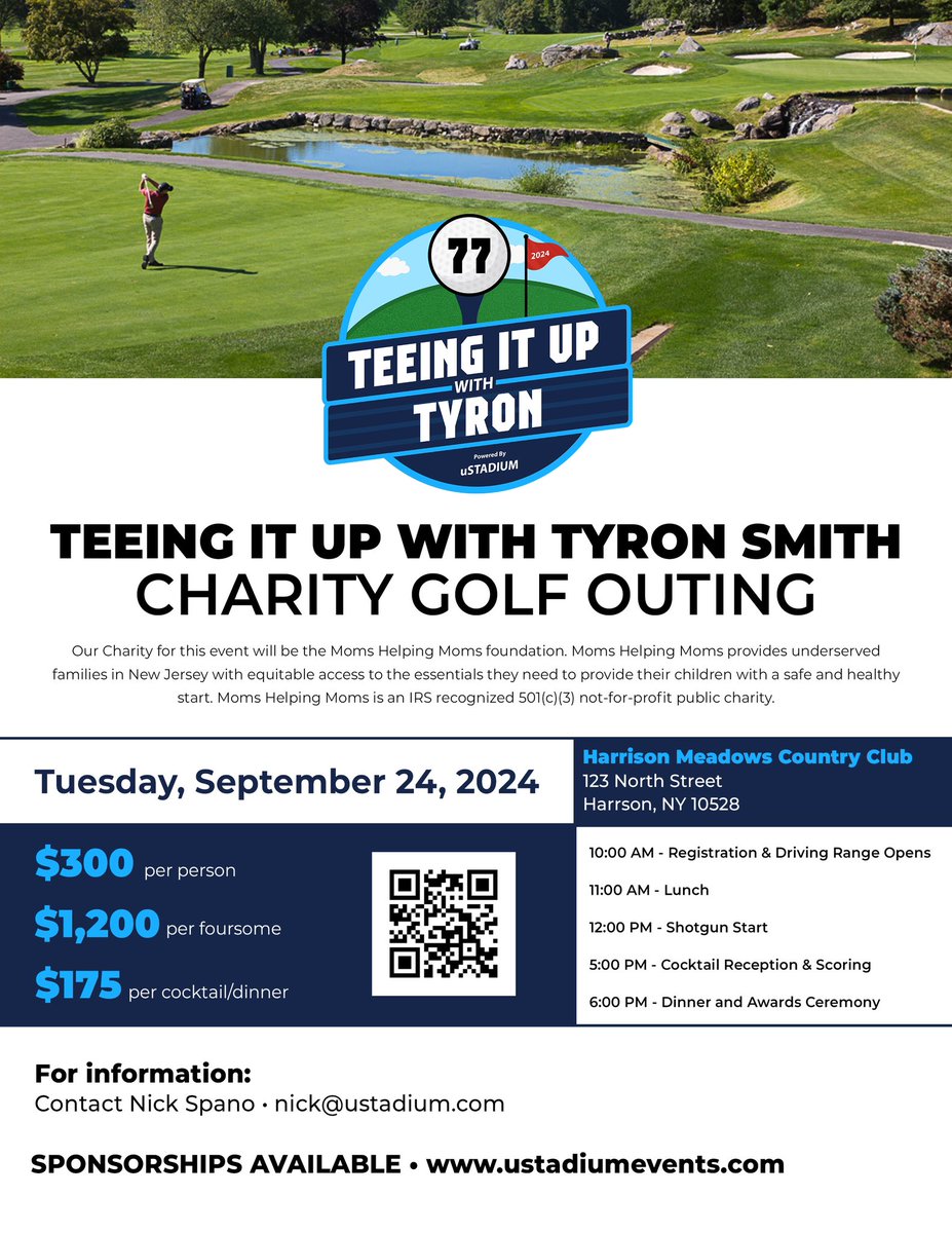 uSTADIUM's tweet image. We are a few weeks out from our “Teeing it up with Tyron” charity golf outing, hosted by #Jets star Tyron Smith, benefitting the @MHMFNJ on September 24th at Harrison Meadows Country Club in Harrison NY.

If you are interested in buying tickets to play or sponsoring/donating, DM…