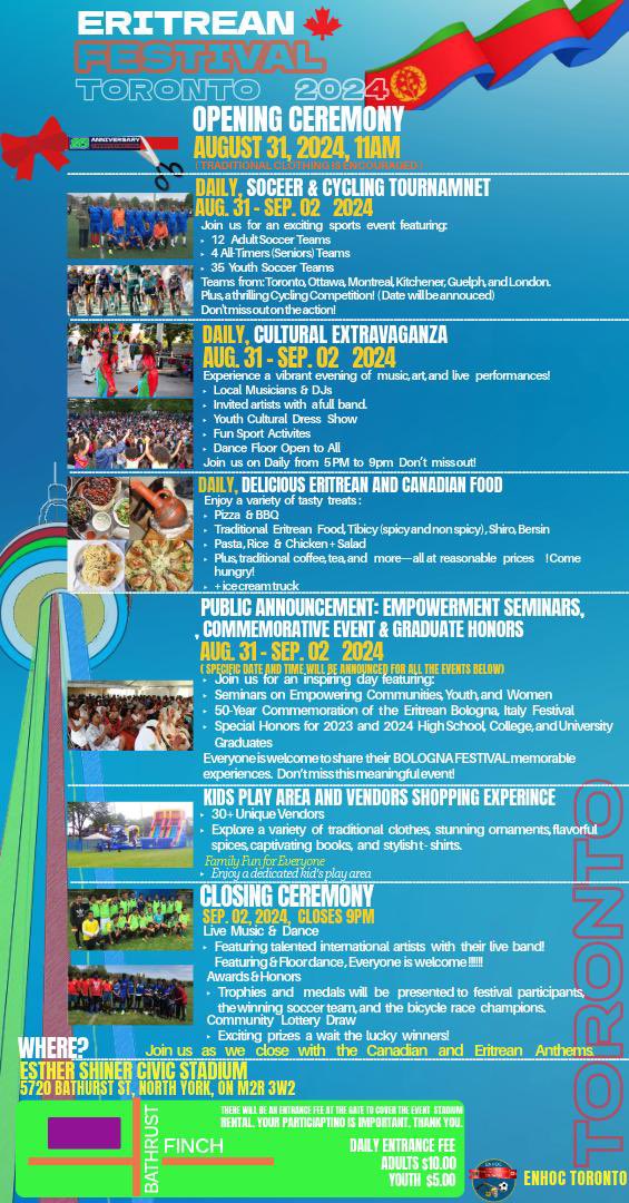 Tesfit95's tweet image. The #Eritrean regime's influence should not extend into #Canada. We must ensure our public spaces are free from their control. #CancelPFDJFestival #StopForeignInterference #TransnationalRepression #BlueRevolution @cityoftoronto @PasternakTO @YaaraSaks @MPPKerzner @MayorOliviaChow