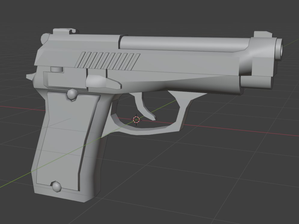 tausinteractive's tweet image. First time ever modelling a gun - very happy with how it turned out. The player will find it in a food delivery bag with no option to eat it.
#b3d #gamedev