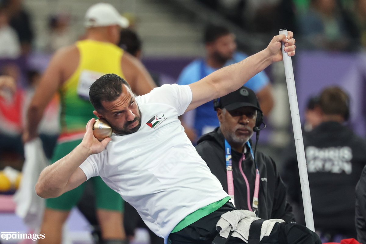 Mohammed Badra (@badramamet) on Twitter photo Palestinian Paralympic athlete Fadi Aldeeb, in action during the Men’s Shot Put - F55 Final in the Para-athletics of the Paris 2024 Paralympic Games, in Saint Denis, France, 30 August 2024.
EPA-EFE/Mohammed Badra <a href="/epa_sport/">EPA Images - sports photos</a> <a href="/EPA_Images/">EPA Images</a> Palestinian Paralympic athlete Fadi Aldeeb, in action during the Men’s Shot Put - F55 Final in the Para-athletics of the Paris 2024 Paralympic Games, in Saint Denis, France, 30 August 2024.
EPA-EFE/Mohammed Badra <a href="/epa_sport/">EPA Images - sports photos</a> <a href="/EPA_Images/">EPA Images</a>