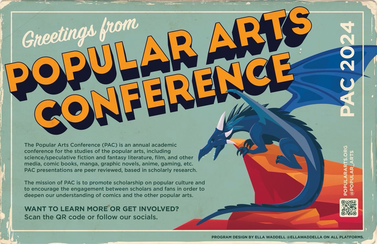 Popular_Arts's tweet photo. This year’s 2024 Popular Arts Conference program was designed by the super talented @ellawaddella 💖

#popularartsconference #DragonCon2024 https://t.co/T1lVEbfN5R
