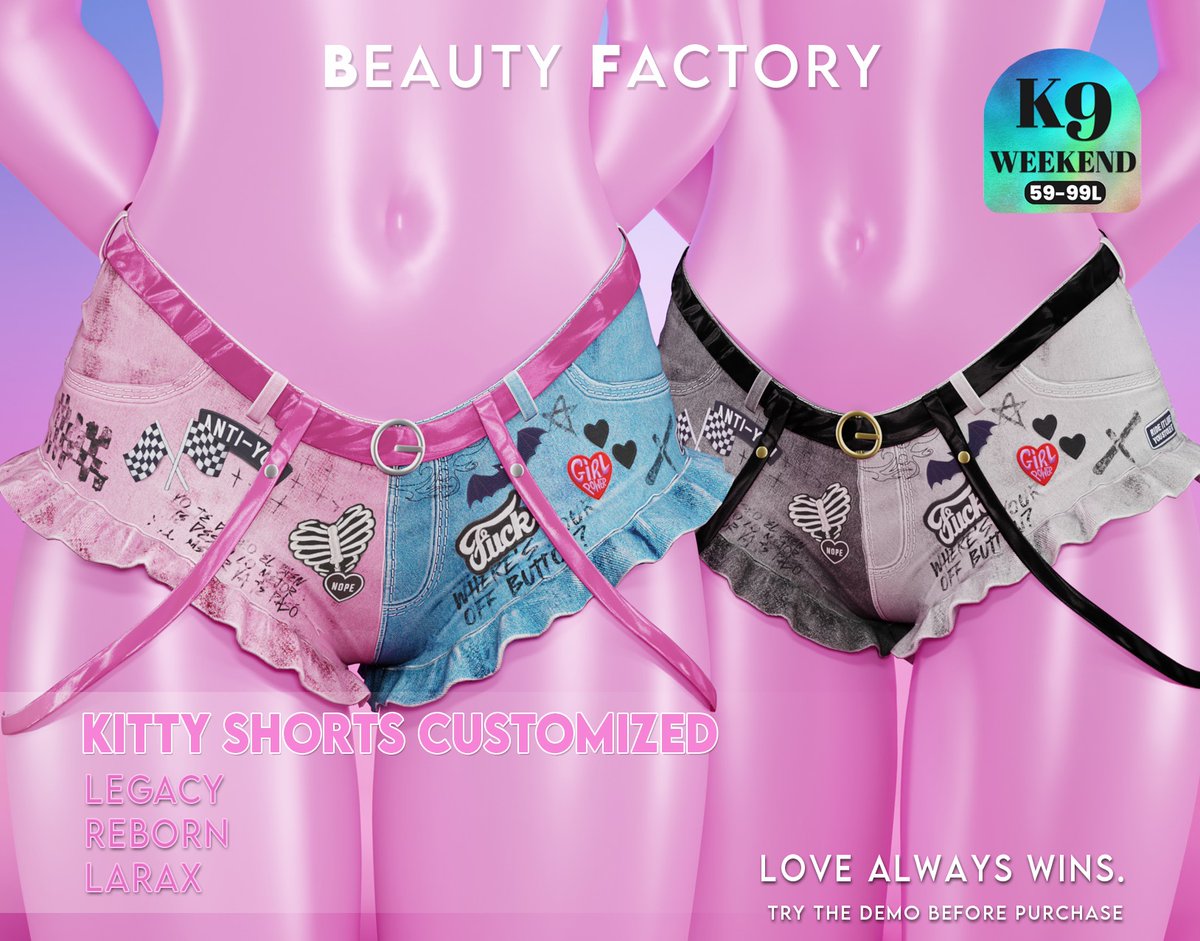 KawaiiFeedSL's tweet image. Beauty Factory: Kitty Shorts〡K9 Weekend Sale @ Mainstore〡Taxi: maps.secondlife.com/secondlife/Bea…
#secondlife #beautyfactory #k9weekendsale #mainstore #kawaiifeed