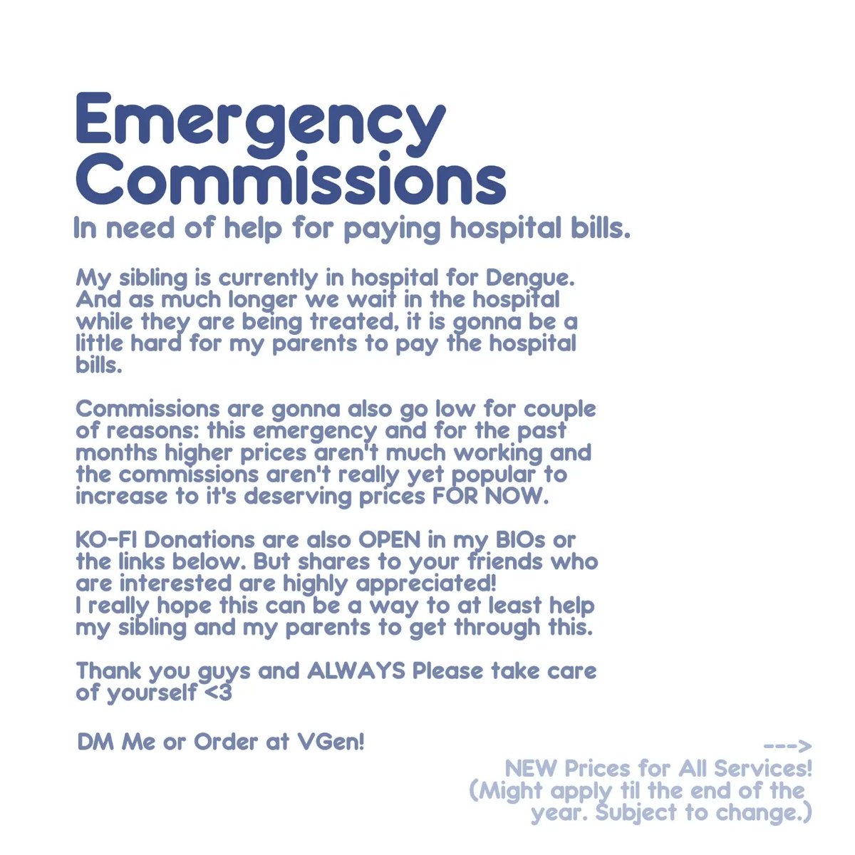 HarryAidenColl1's tweet photo. [EMERGENCY COMS] REPOST SORRY
I am so sorry but i am much in need of help for my sibling, hoping to help and share this to people who are interested. Thank you so much for the time to read and share. 🙏❤️😞
KOFI: https://t.co/2bwNjlogH8
VGen: https://t.co/1PNdPVmBtu https://t.co/NqlaHu34PE