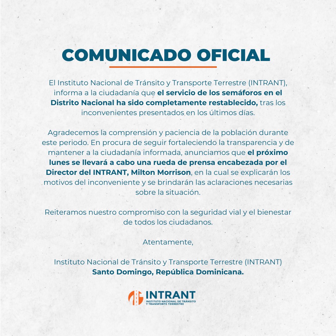 Instituto Nacional de Tránsito y Transporte tweet media