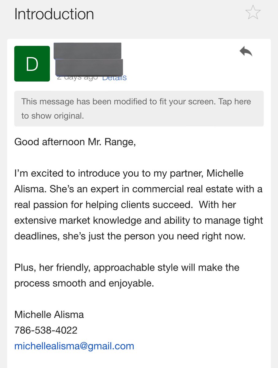 michellealisma's tweet photo. I partner with realtors to assist their commercial clients often &amp; this client introduction email was 10/10🔥 https://t.co/NzPLHwz8nZ