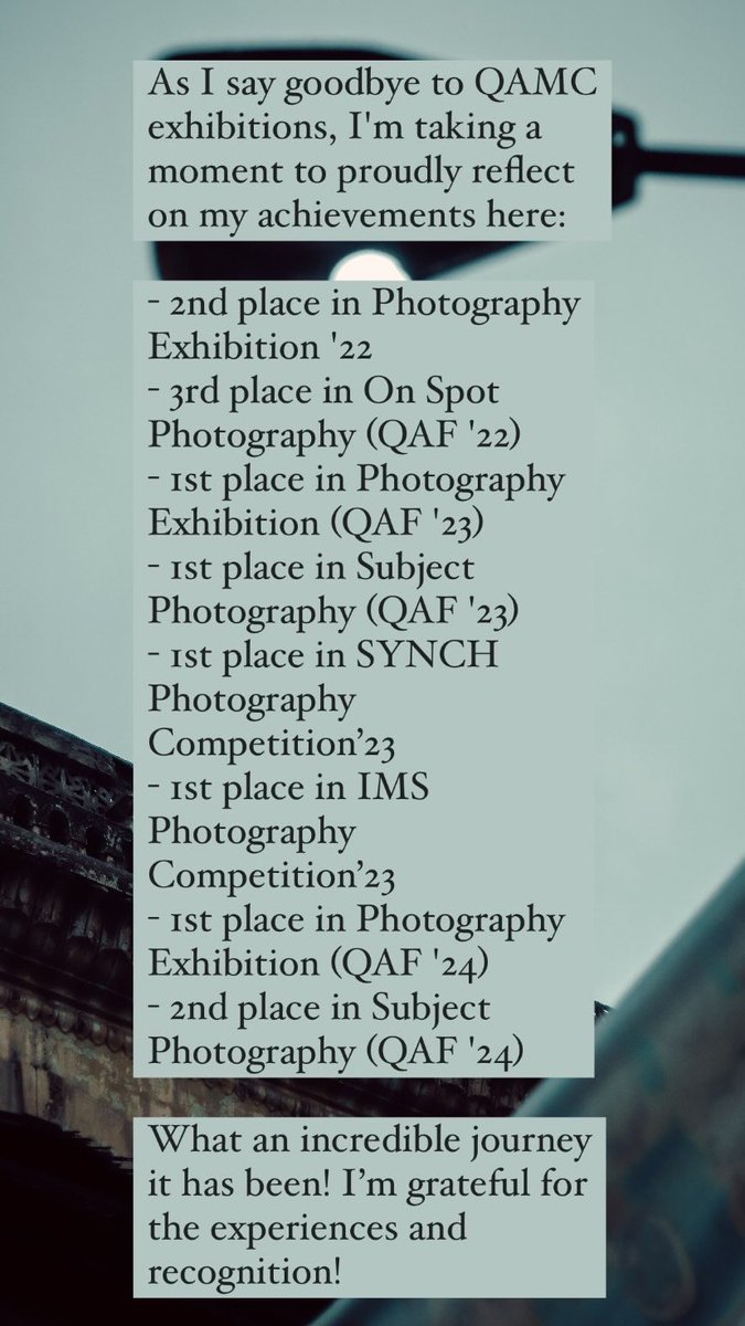 Please note: This post only marks the end of my journey as a participant photographer at QAMC, not a departure from photography or other institutes.