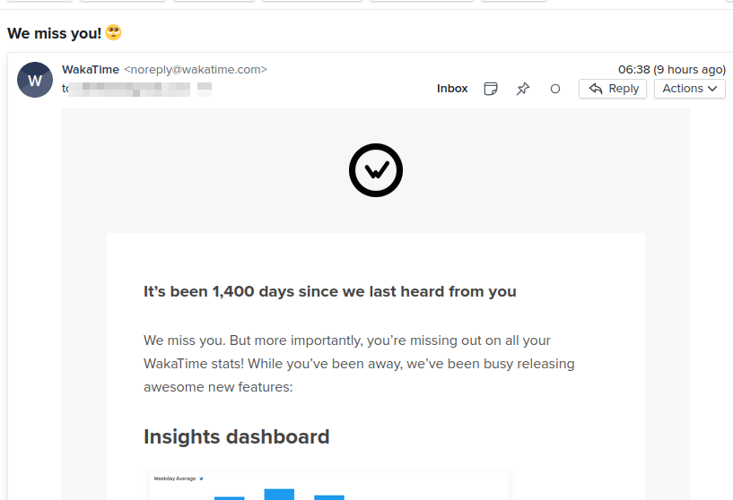 Today, I celebrate with a glass of beer, marking 1,400 days of freedom from the pressure of tracking every minute of my coding life. Thanks WakaTime emails for reminding :D

We should stay away from pseudo-productivity tools that rely on shaming and increase anxiety