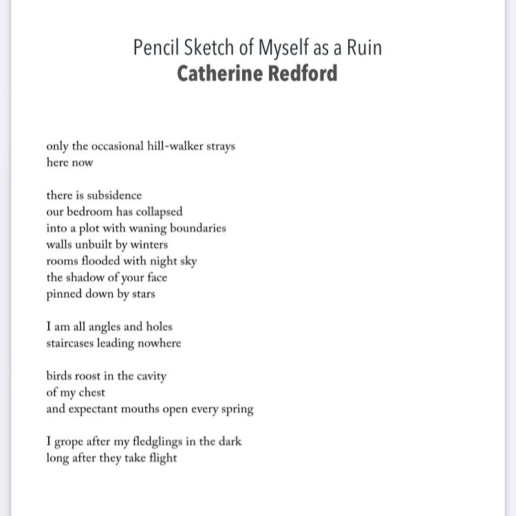 C_Redford_'s tweet image. I’m very pleased to have a poem in the new issue of @impossiblearch today. ‘Pencil Sketch of Myself as a Ruin’ is another of my widowhood poems. This one explores the sense of being left both broken and isolated, while life seems to go on as normal for others.