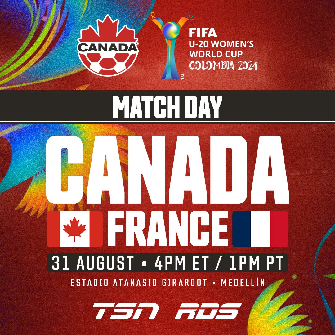 CANWNT's tweet photo. It’s #CANW20 Match Day!🍁

Our FIFA U-20 Women’s World Cup kicks off at 4pm ET / 1pm PT on @TSN_Sports and RDS 📺 https://t.co/ZN7Bc4NaWl