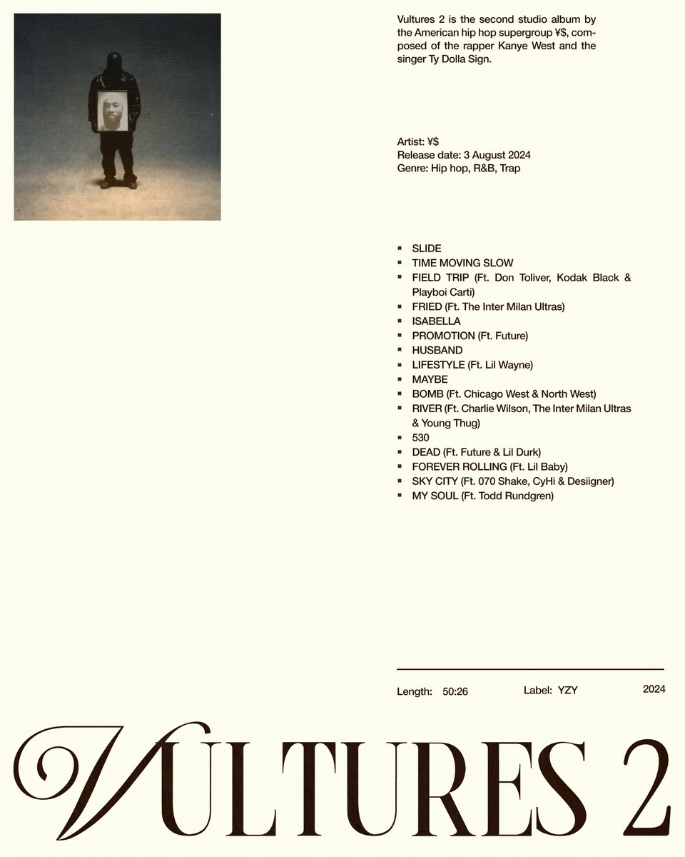 ShauryaVisuals's tweet image. Vultures 2  [Kanye West and Ty Dolla Sign]