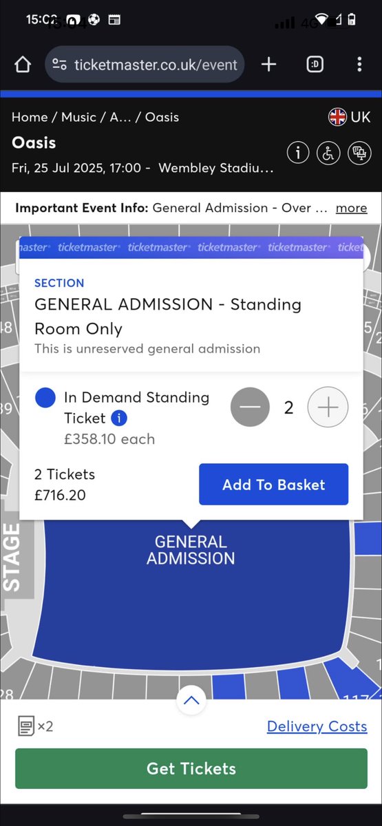 sparkycamel's tweet photo. Who needs ticket touts when these fu#kers can get away with charging these prices??

Waited 7 hours for the privilege of this

Fkn disgusting 

#Ticketmaster #tout #Wembley #Oasis #oasis2025 #scum https://t.co/A3ummumADQ