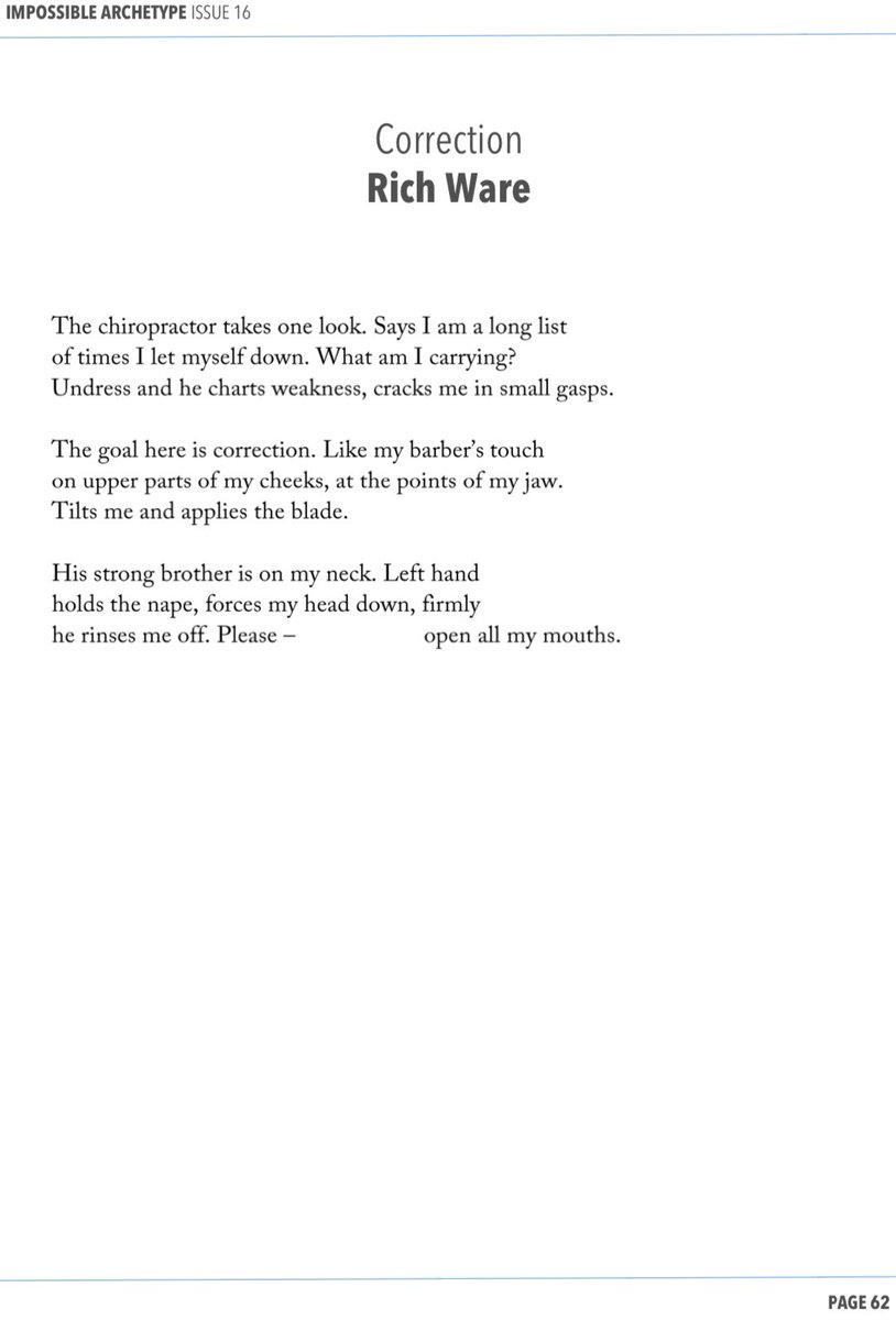 warer's tweet image. Great to have a poem in @impossiblearch — 💈