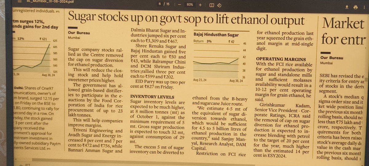 Suyog5008429785's tweet photo. Good news for Ethanol blending
#Sugar sector
Key points:-
*Beneficiaries Stocks
#Praj industries
#Shree Renuka sugar
#Ugar sugar
#EID PARRY
#BAJAJ HINDUSTAN
#DALMIA BHARAT SUGAR
#DHAMPUR SUGAR MILLS https://t.co/uselsZPhWf