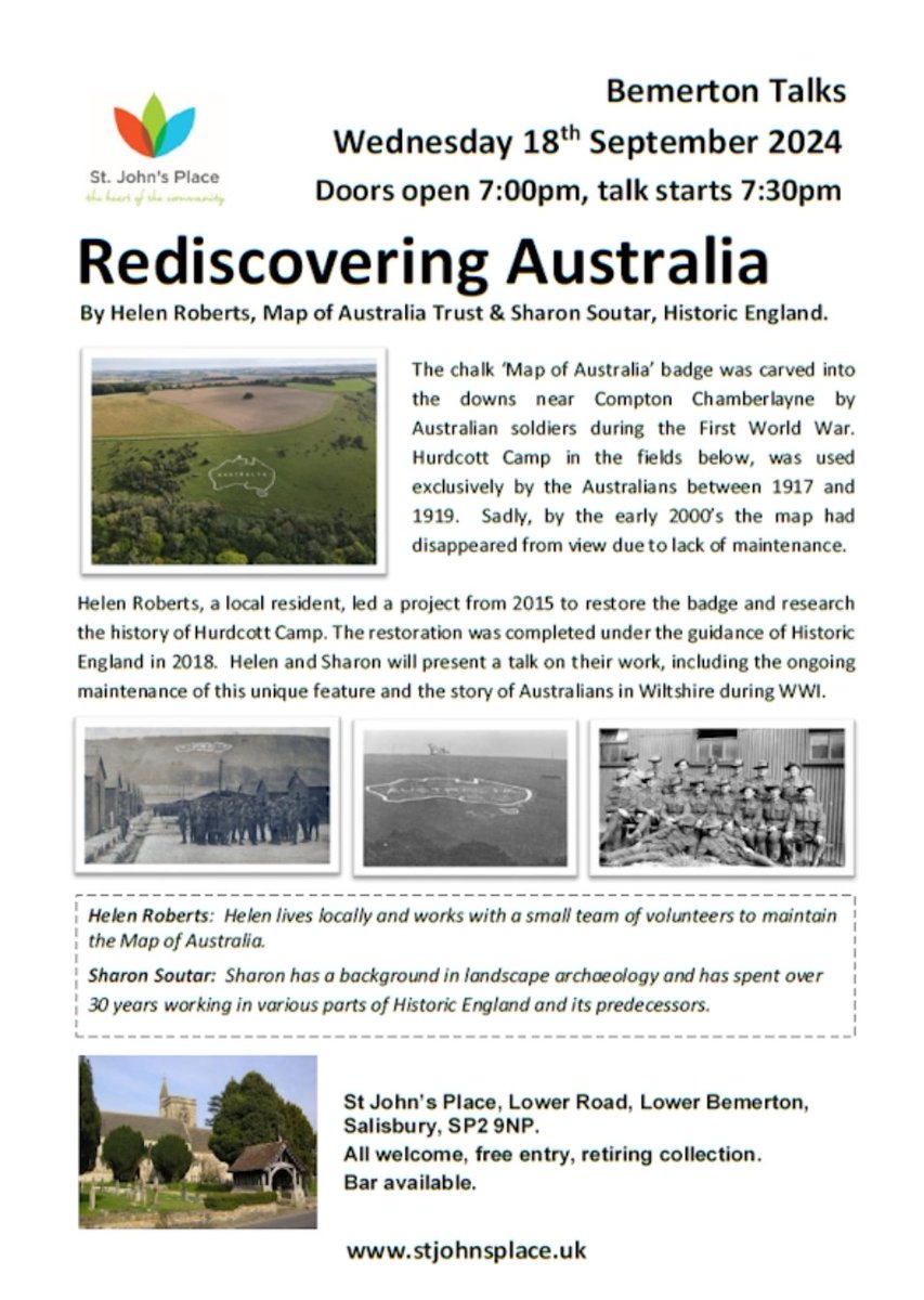 ww1australiamap's tweet image. Wednesday 18th September, join us in #Salisbury at 7pm for a talk about the Map of Australia project. We will talk about the restoration of the badge, the history of Hurdcott Camp and hear some stories about some of the Australians who spent time there during #WW1