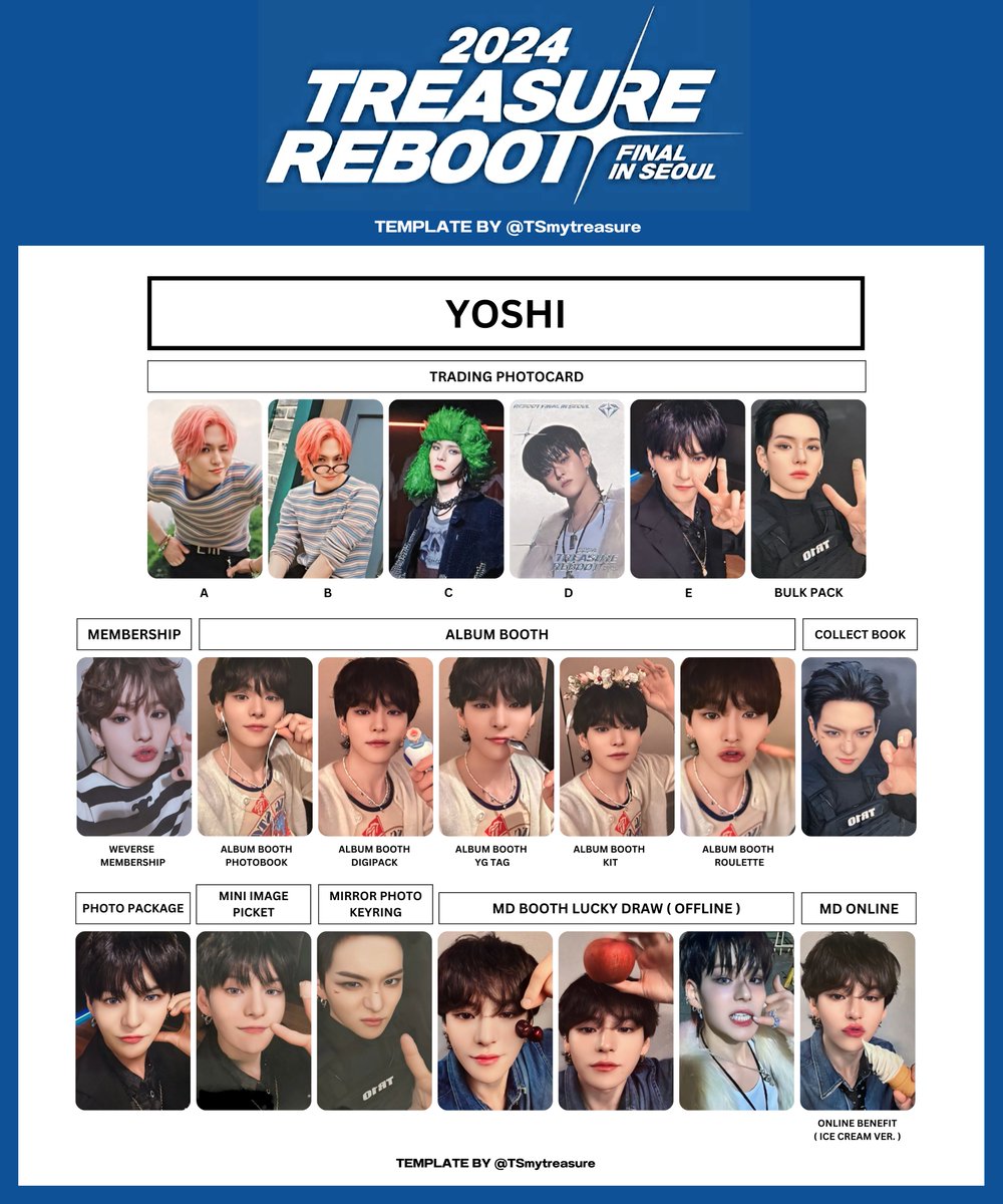 TSmytreasure's tweet photo. 2024 TREASURE RELAY TOUR [ REBOOT ] FINAL IN SEOUL  
PHOTOCARD TEMPLATE

𓏔  HYUNSUK
𓏔  JIHOON
𓏔  YOSHI
𓏔  JUNKYU
   
트레저리부트 파이널 콘서트굿즈 엠디 
トレジャー  트레저 
트레저 현석 지훈 요시 준규 재혁 아사히 도영 하루토 정우 정환 포카 https://t.co/vN4OU1MNgT