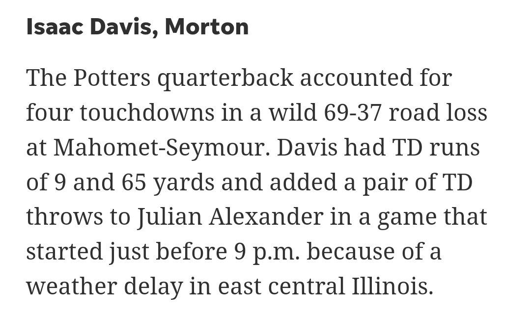 GLuv1974's tweet photo. For those who don't have a PJStar subscription. One of their top performers for week 1.  Impressive showing by a sophomore in a very difficult football theater. https://t.co/RfjT5JfouG