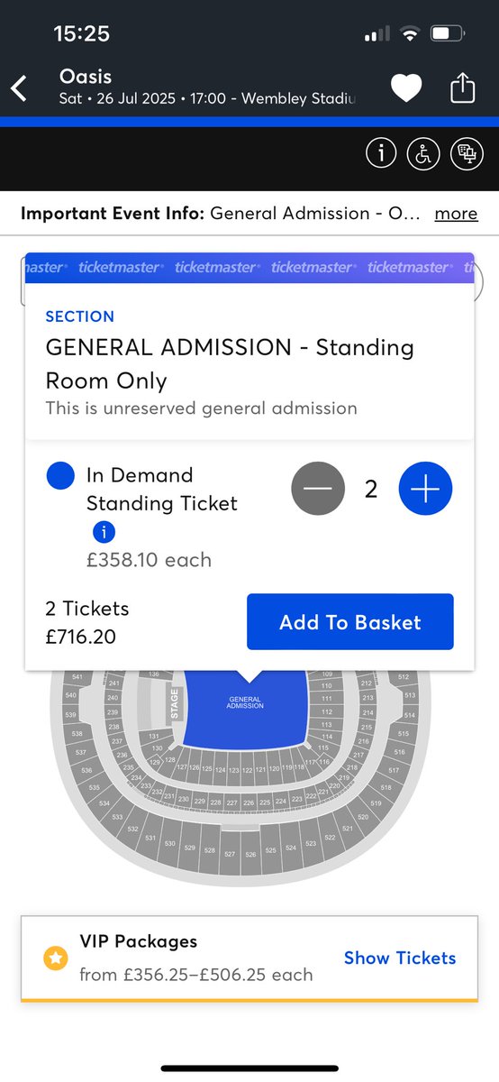 StephenCurry11's tweet photo. 7.5 hours in a queue, without refreshing, or leaving the app to find out when I finally get through the ticket prices have more than doubled due to ticketripoffs in demand pricing. It should be illegal. 
#Ticketmaster #Oasis https://t.co/1dodnuXQlH