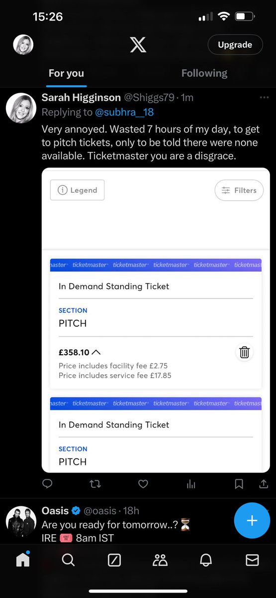 Shiggs79's tweet photo. @TicketmasterUK @oasis Been waiting for 7 hours, looks like I’ve got pitch standing then no tickets available. I log back in and now you think I’m a bot. Your website is a total disgrace. https://t.co/T3gsbpFg09