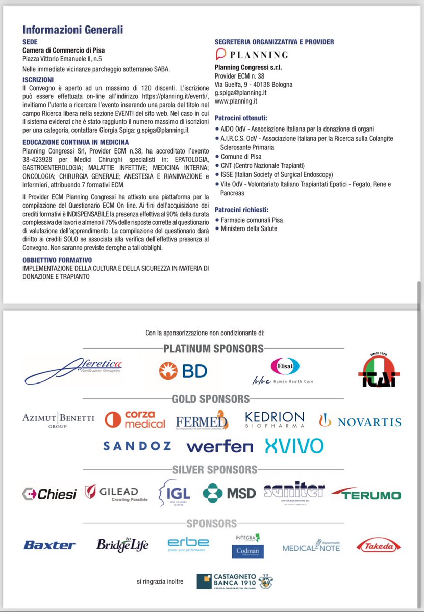 Il 21 settembre alla Camera di Commercio di Pisa si svolgerà l’evento scientifico “3000 volte Si!”. Parleremo di trapianto di fegato, macchine da perfusione, chirurgia epatobiliare, innovazione, ricerca e tanto altro. Iscrizioni gratuite su planning.it