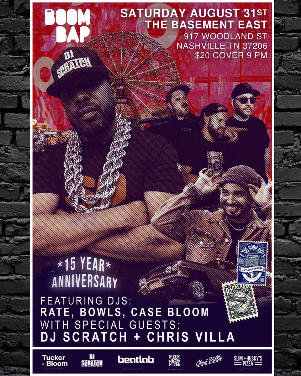 #THEBOOMBAP 15 Year Anniversary is tonight at <a href="/BasementEast/">The Basement East</a> ft. special guests <a href="/DJScratch/">DJ Scratch</a> &amp; <a href="/djchrisvilla/">Chris Villa</a>! Early arrival is highly recommended!