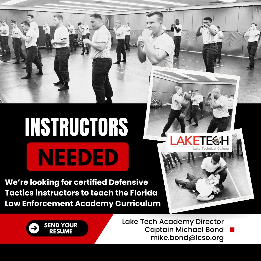 Attention LEO Professionals! Are you a FDLE certified defensive tactics instructor with a passion for training? 
We’re seeking individuals to teach LEO recruits using FDLE curriculum. This is an adjunct position &amp; requires flexible hours. Send your resume or message us today!