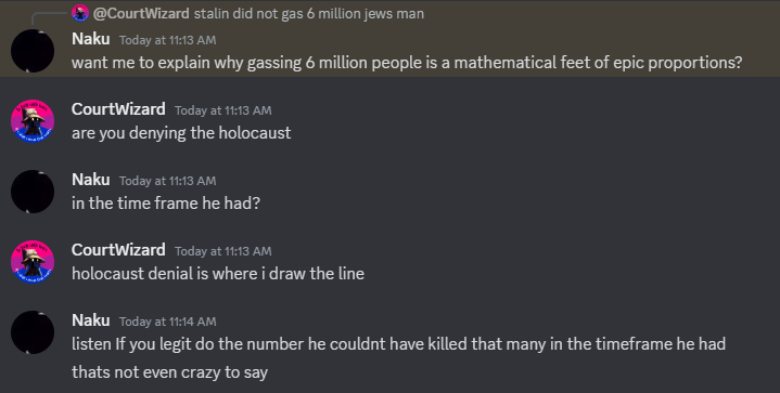 CyrilRipley1's tweet photo. Alright, popping in here to talk about @/NakuLamby and his straight up holocaust denial lol.
I just want this as a heads up for other people to know who they are speaking with, there are other things he said that i found strange that i will not be posting here. https://t.co/tc0CRacMX7