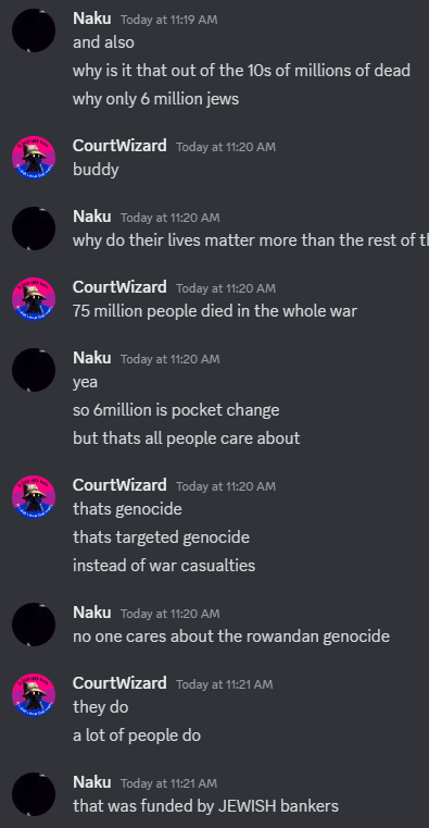 CyrilRipley1's tweet photo. Alright, popping in here to talk about @/NakuLamby and his straight up holocaust denial lol.
I just want this as a heads up for other people to know who they are speaking with, there are other things he said that i found strange that i will not be posting here. https://t.co/tc0CRacMX7