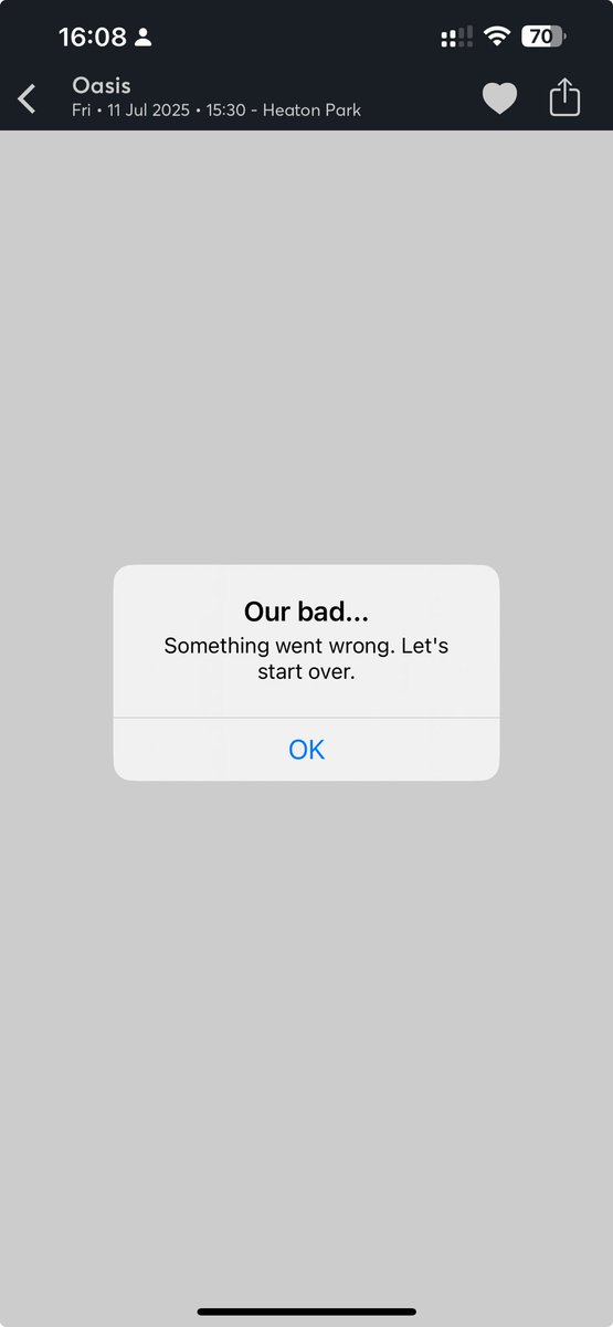 ⁦<a href="/oasis/">Oasis</a>⁩ ⁦<a href="/Ticketmaster/">Ticketmaster</a>⁩ ⁦<a href="/TicketmasterUK/">ticketmasteruk</a>⁩ 
are you seriously kidding me!? Just buying my tickets for Heaton Park and you kick me out and send me this message! I’ve waited here all day.