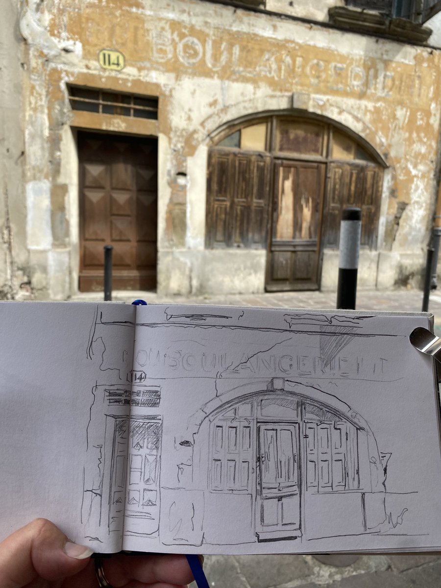 The last day of #drawingaugust 2024. A beautifully crumbling old boulangerie in Carcassonne. I wanted to add colour but today was the day I left my watercolours behind. Thank you for all the likes and retweets, I have so enjoyed drawing and looking at everyone else’s offerings.
