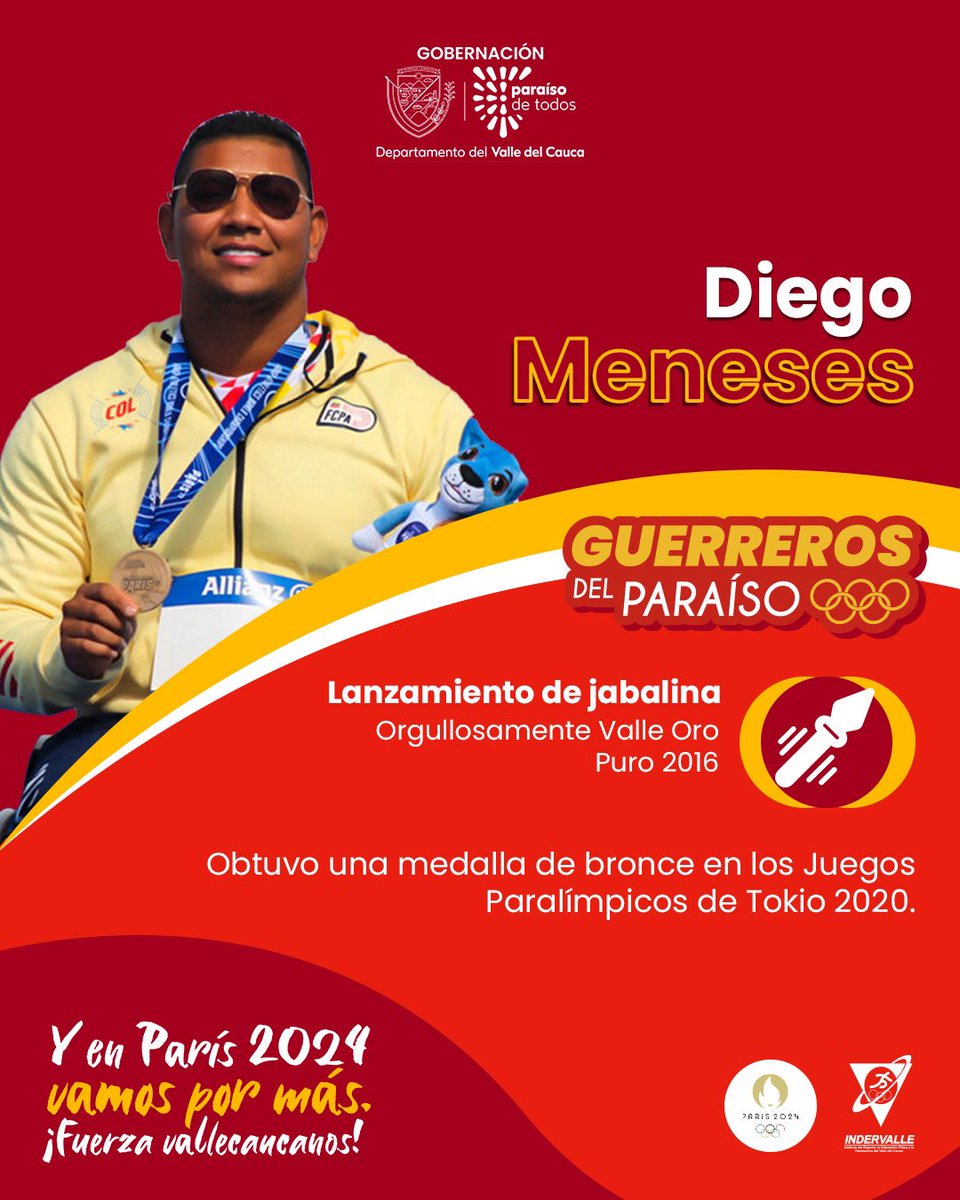 ¡Diego le apunta al oro paralímpico!  Nuestro para-atleta viene de morder la presea dorada en los Paranacionales del 2023 con la impulsión de bala, ahora sueña estar en lo más alto del podio en el lanzamiento de jabalina en #París2024.

¡A darla toda!
#GuerrerosDelParaíso