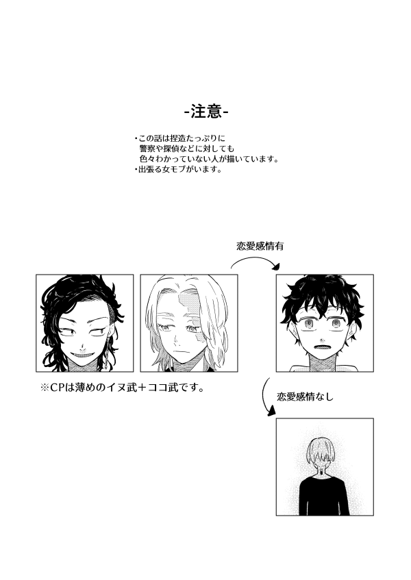 (1/3)
B5/52p/800円(イベント頒布時)
インテ欠席するので通販先行します。台風のバカ!!!!
次はスパークに参加予定です。

梵天軸で三人で探偵事務所を開いている話。
イヌ武・ココ武ですが、CP要素は薄め。
女モブが半分以上出ます。

pixivサンプル:https://t.co/4OWbKsydqZ 