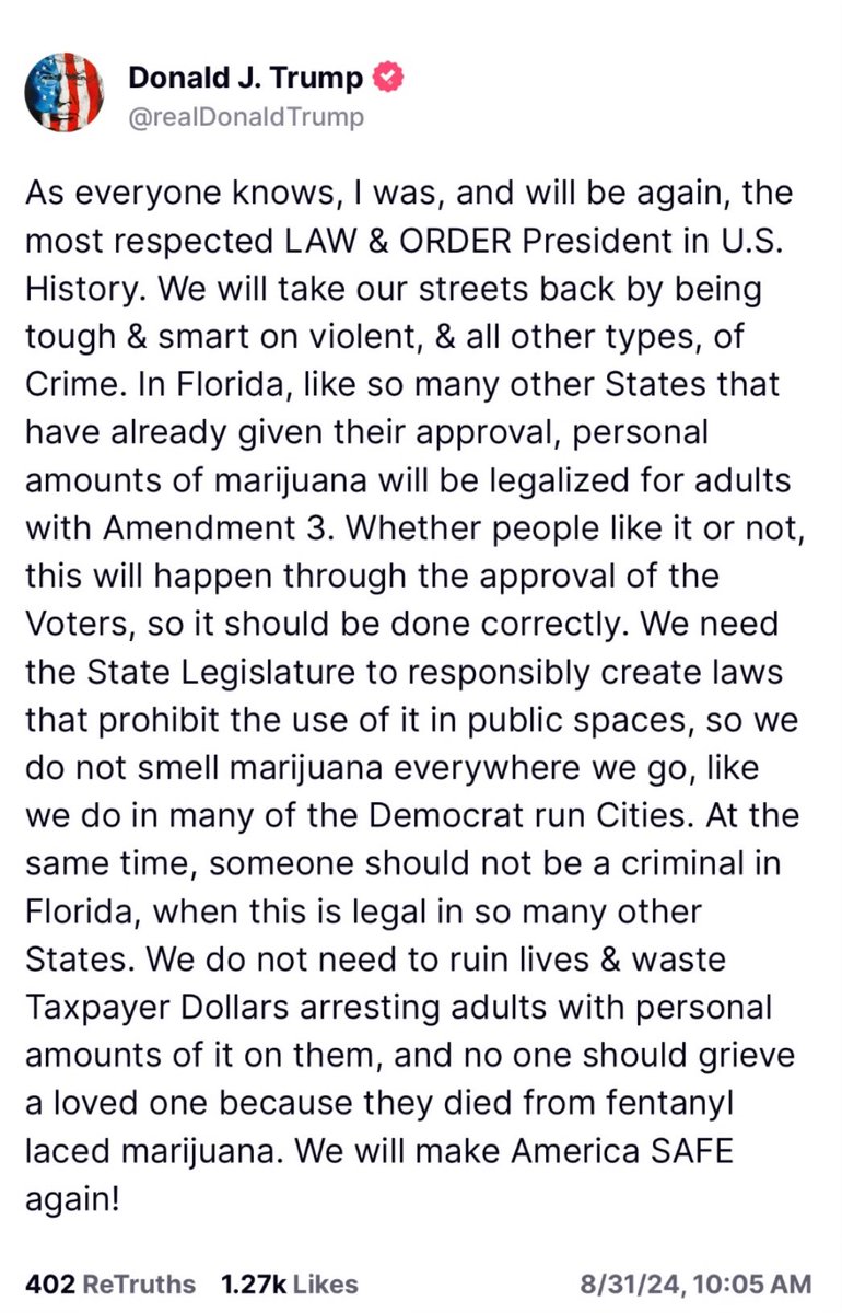 Da er det vel i praksis enighet fra venstre til høyre at Cannabis blir legalisert i USA. Bare man slipper «lukta», som nå ser ut til å være det siste motargumentet😩

60 år med statlig forbud, løgn, propaganda og ødelagte liv. Også var egentlig aldri planten så skummel og farlig.