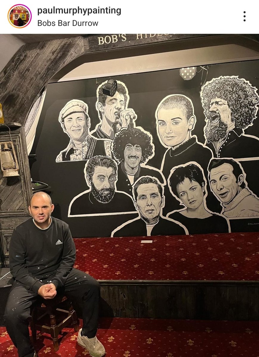 Our new back drop for Bobs Hideout.  Remembering some of our great musicians . Thanks so much to Paul Murphy Painting for an unbelievable job. We hope ye like it .