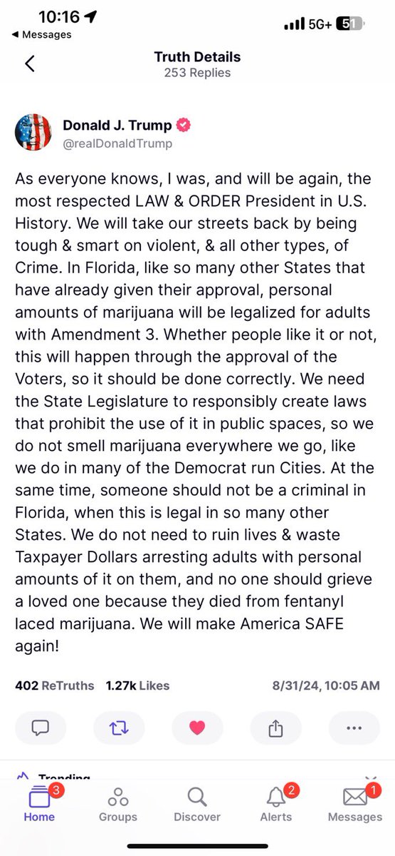 It starts today. He‘s doing it. <a href="/realDonaldTrump/">Donald J. Trump</a> is stealing the issue from the dems. It starts with this message, concerning amendment3 in FL! <a href="/Trulieve/">Trulieve</a> <a href="/rivers_kim/">Kim Rivers</a> (can I congratulate?😃) $MSOS $cura $trul $cxxi $crlbf $vrnof $gtii