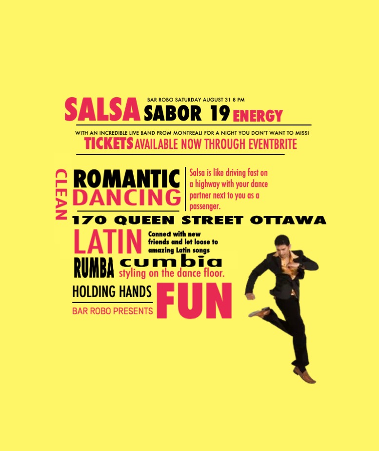 🔥 Sabor 19 Salsa Nite at Bar Robo! 🔥

🗓 When: Saturday, 8 PM
📍 Where: Bar Robo, Queen St. Fare
🎶 What: Salsa beats, delicious drinks, and the best vibes in town!

No partner? No problem! Come solo or with friends, and let's dance the night away. 🥂