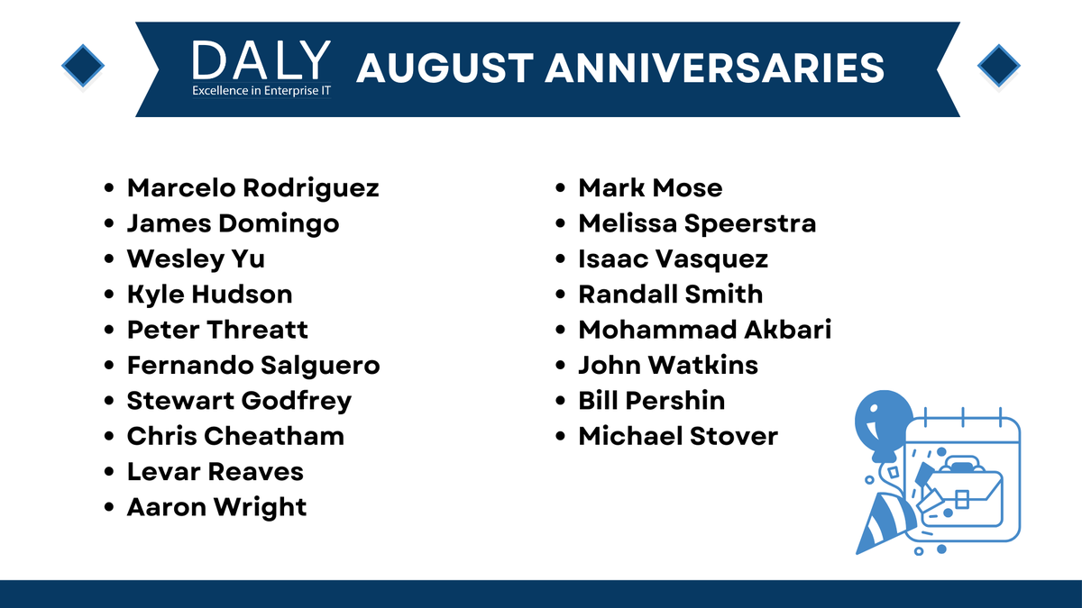 DALYComputers's tweet photo. As always, we want to celebrate our fantastic team members at DALY that have had a birthday or work anniversary this month! Thank you for your hard work and dedication. https://t.co/EJCFGEAK4j