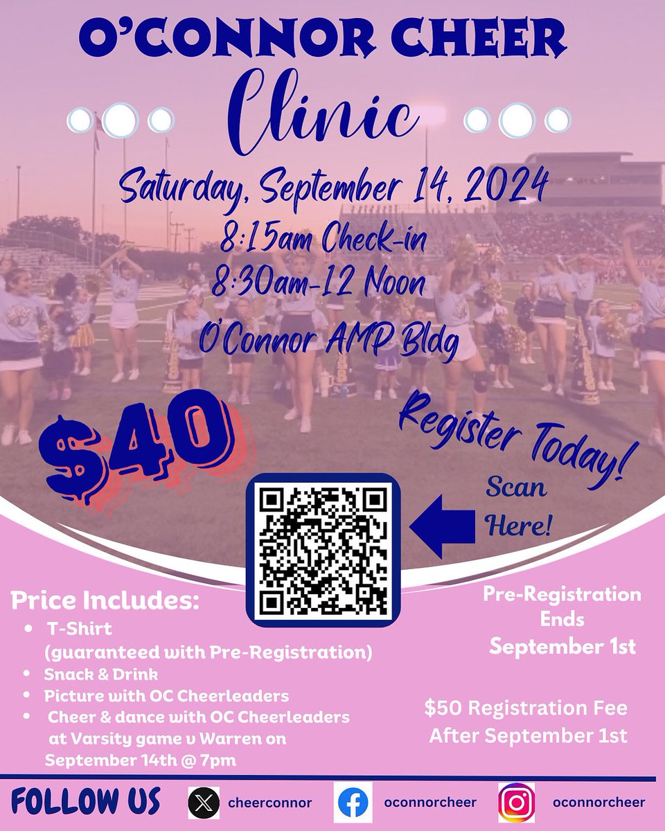 Pre-Register today for the O’Connor Cheer Clinic!