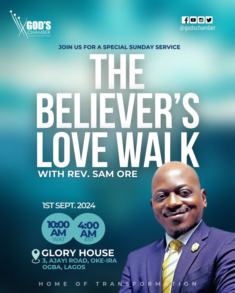 TaiwoLemoshe's tweet photo. Be my guest tomorrow we worship Jesus together 
God's Chamber Global Ministries
GodschamberAbuja
TNB Ibadan
G.C Salvation &amp; Praise, UK
His Great House

#GodsChamber
#churchishome
#churchisfamily https://t.co/4wa4k7nLMT