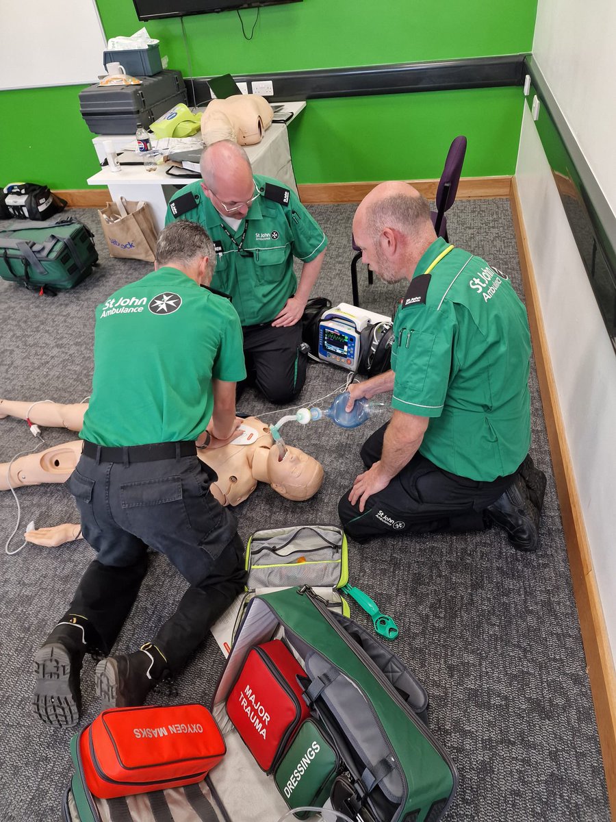 Some of our Emergency Ambulance Crews spent the day at Staverton HQ, taking part in resuscitation simulations, and practicing with the different types of airways and monitoring equipment that we use.  #mysjaday <a href="/stjohnambulance/">St John Ambulance England</a> <a href="/GlosSJAPres/">SJA Glos - President</a> <a href="/celtictux/">Adam</a> #volunteers
