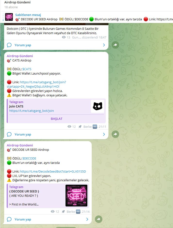 AirdropGundemi's tweet photo. Yeni Airdrop paylaşımları yapıldı.
Birazdan daha fazlası geliyor.. 
Gruba katılmak için: https://t.co/l8Pox6xRLP
Chat: https://t.co/7Yn5ExnM6Z

#Airdrop #Bitcoin #Crypto #CATS #DECODE #NOT #TON https://t.co/2xNN6jReOA