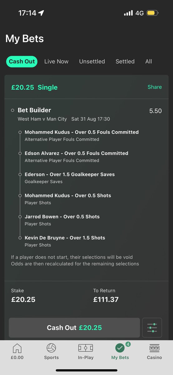 West Ham v Man City Bet Builder ⚽️

Was extremely unlucky earlier in the Arsenal game. So let’s hope for a winner here. Best of Luck 👊

✉️