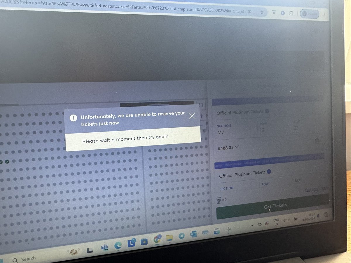 8hrs in a queue, 214k down to 2808k to get in to buy tickets, seats selected, unavailable to pay &amp; check out (multiple attempts &amp; changes) to be kicked out of the website! <a href="/TicketmasterUK/">ticketmasteruk</a> <a href="/oasis/">Oasis</a> 🙄🤷🏼‍♂️
