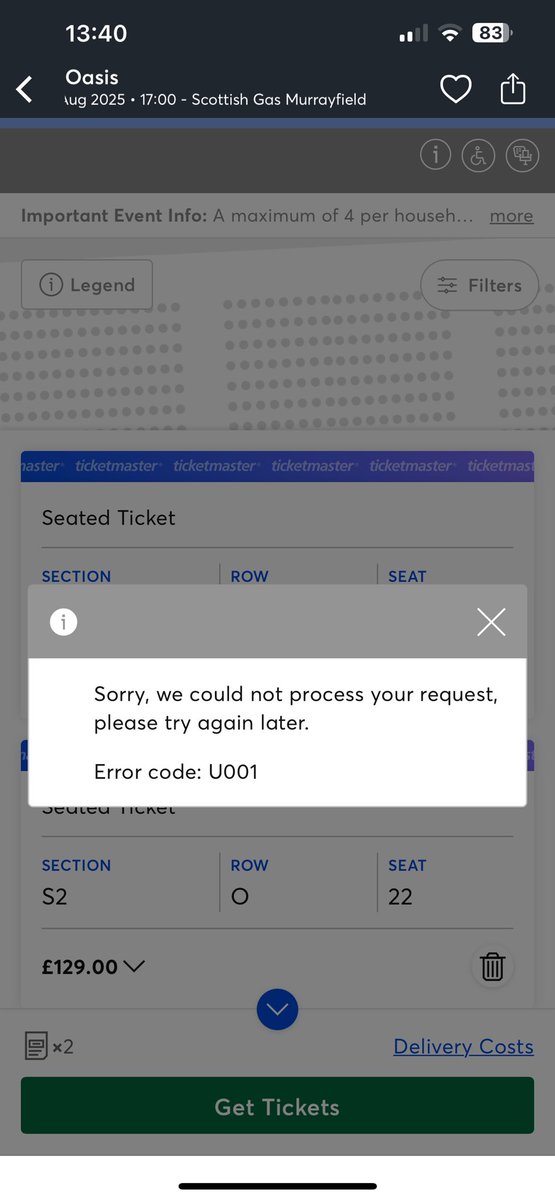 j8snl's tweet photo. @asgy1990 Different story same ending in Edinburgh. Seeing them, getting them in the basket only to be told NOPE …… 3 Times @TicketmasterUK technology not fit for purpose. https://t.co/aVam1Jv75h