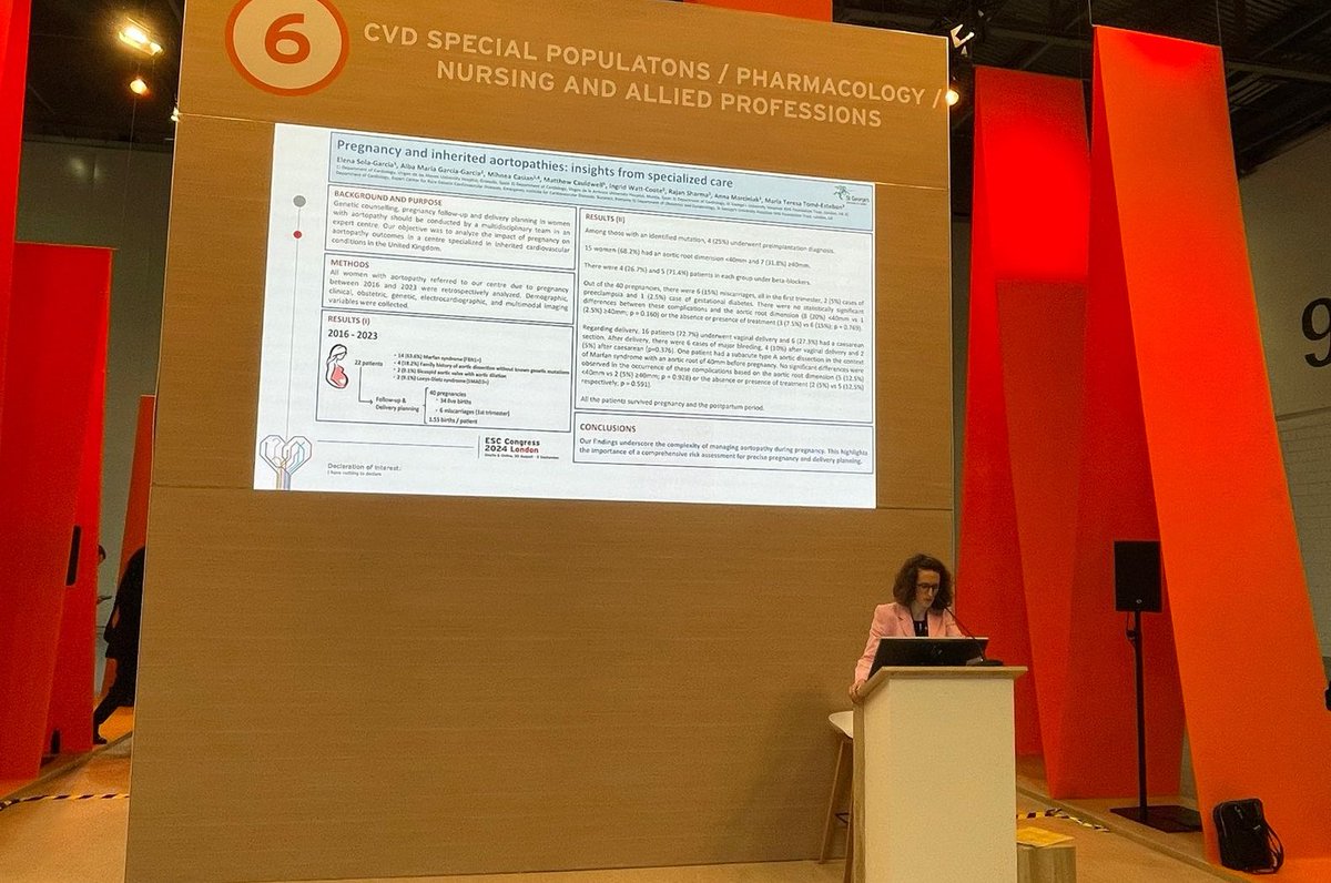 Happy to present the results of our study on pregnancy and inherited cardiovascular conditions at #ESCCongress2024 in London.
