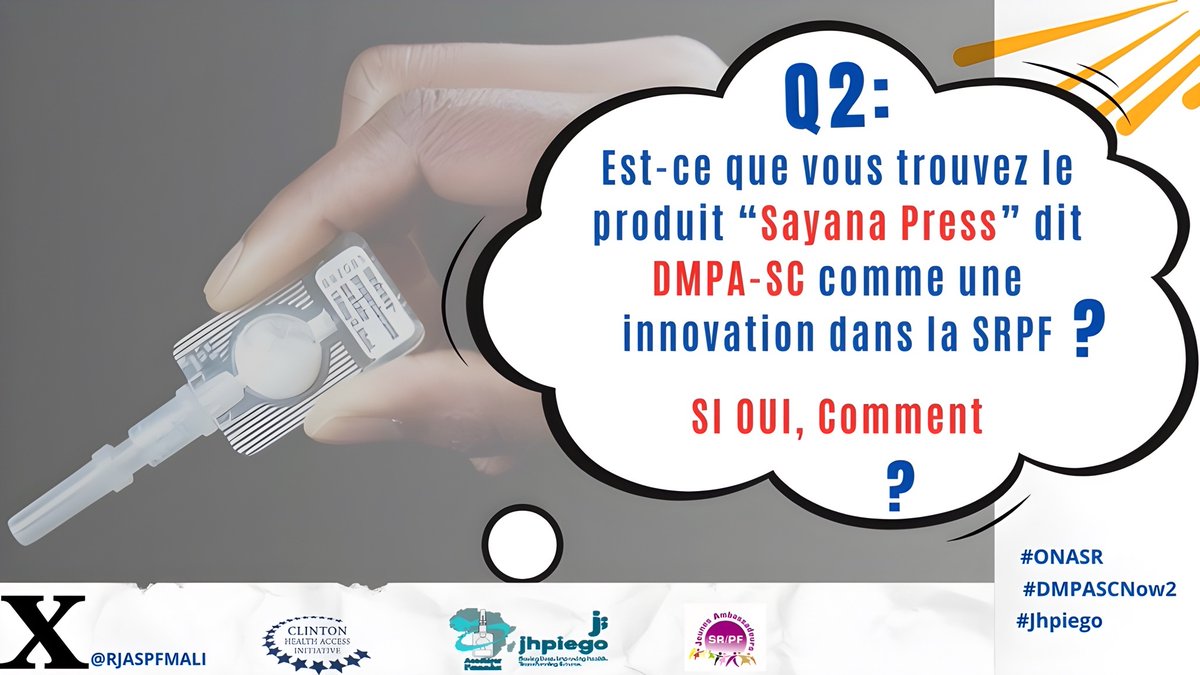 RJASRPFMALI's tweet photo. Q2: Est-ce que vous trouvez le produit "SAYANA PRESS " comme une innovation dans la SR/PF, Si oui, comment ?

@Jhpiego 
@DMPASCNow 
#ONASR
@USAIDMali 
@USAID_MOMENTUM 
@AMPPFMali1 https://t.co/ieUHnGENFt