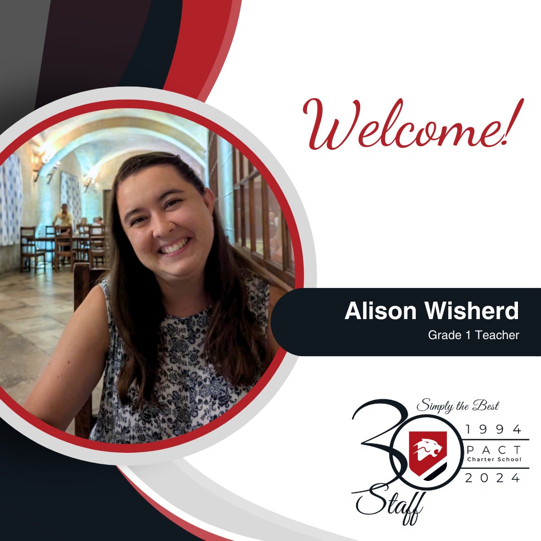 Welcome Alison Wisherd, our new grade 1 teacher! She loves the community at PACT—the close-knit school environment—and the importance of partnering with parents and families. We're excited to have you join Team PACT! #PACTpride #SimplyTheBestStaff