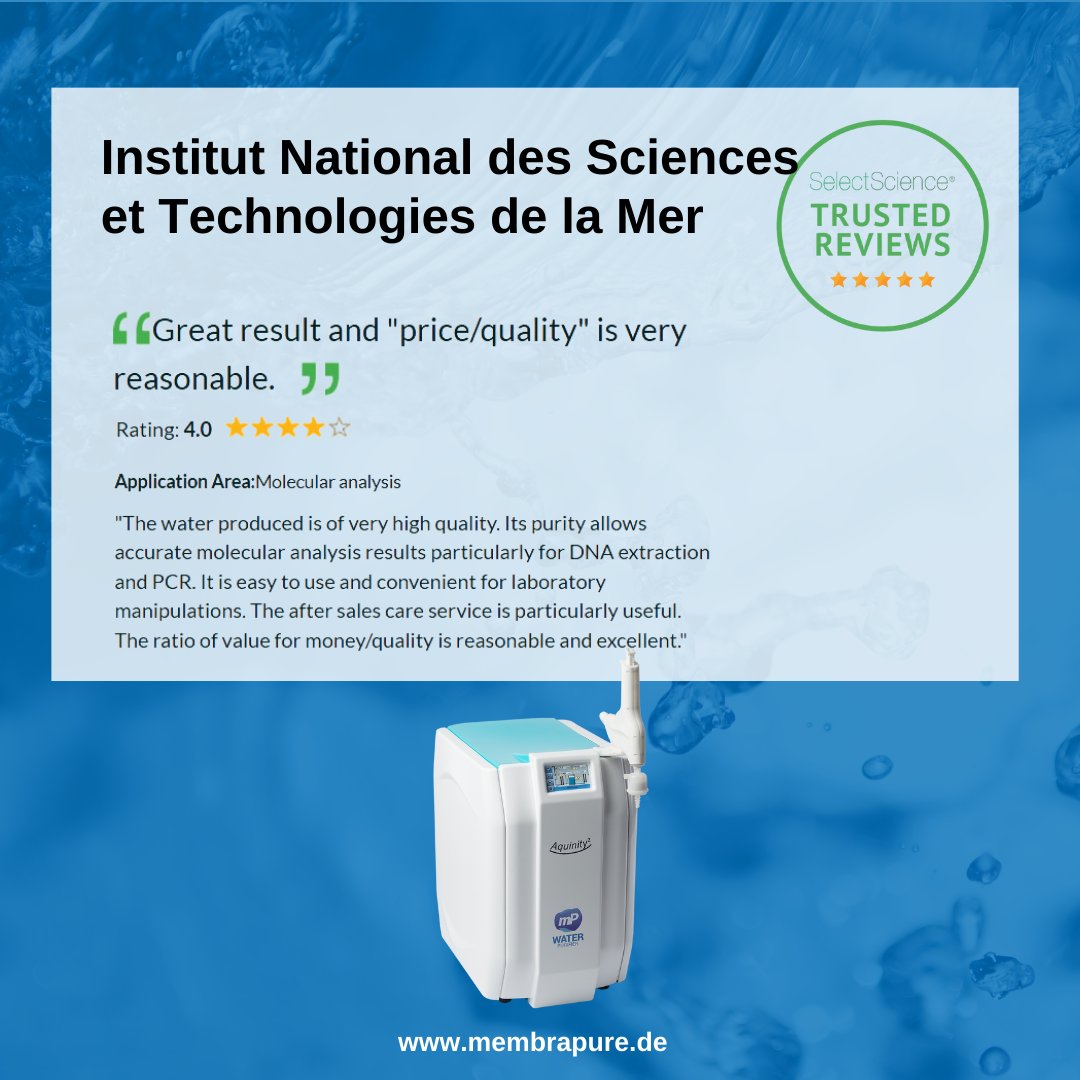 membra_pure's tweet image. 🌟 Happy Review Monday! 🌟

It&apos;s that time again for a #testimonial about our #waterpurificationsystem AquinityP10!

We&apos;d love to hear your thoughts—feel free to leave your own review 💬

#SelectScience #review #madeingermany #membrapure @selectscience