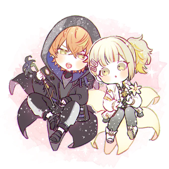 彰こはちゃんアンソロのノベルティで描かせていただいた黒白百合ちゃんず 
