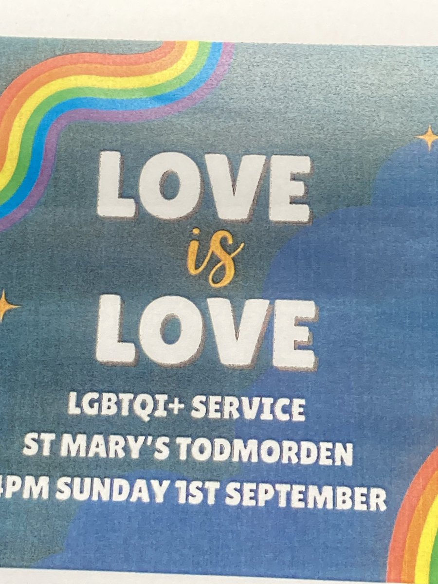Just a reminder of the service for all the rainbows tomorrow afternoon 4pm, Sunday 1st September at St Marys Todmorden